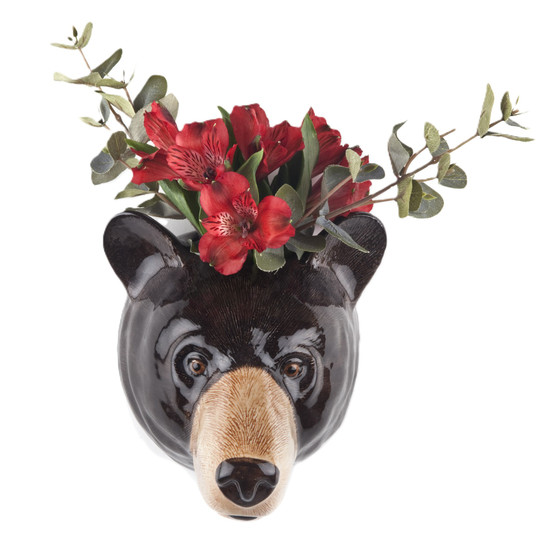 Quail Ceramics Black Bear Wall Vase Large