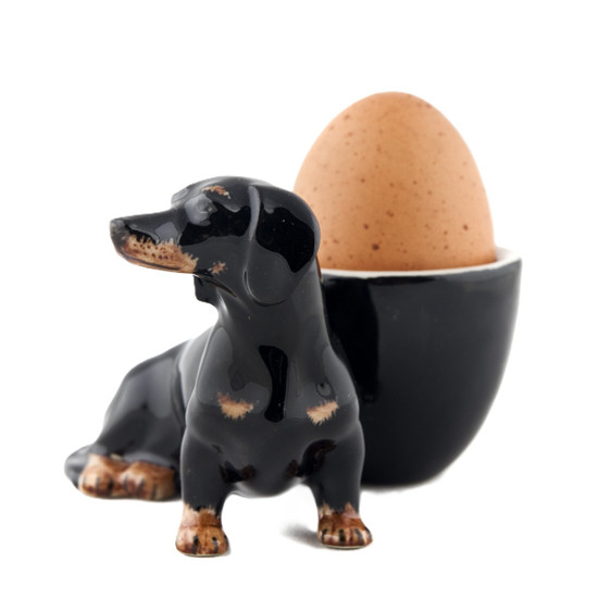 Quail Ceramics Dachshund Egg Cup Black And Tan