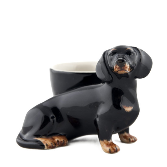 quail ceramics Dachshund Egg Cup Black and Tan