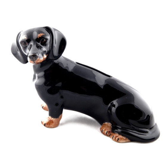 quail ceramics Dachshund Money Box black/tan
