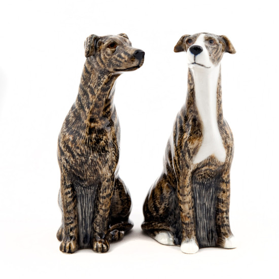 quail ceramics Greyhound Brindle Salt and Pepper