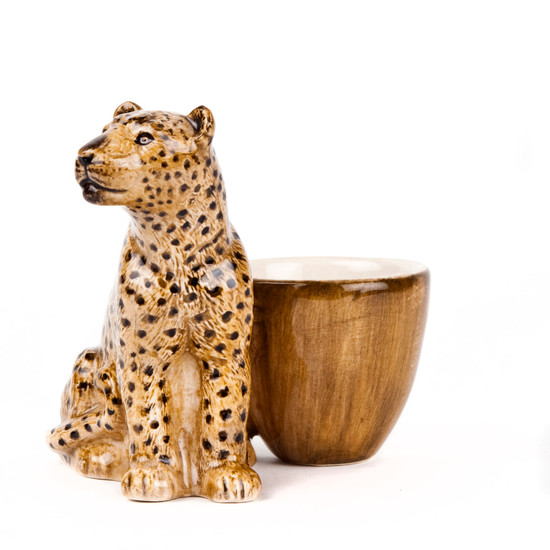 quail ceramics Leopard with Egg Cup