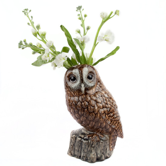 quail ceramics Tawny Owl Flower vase 21cm H