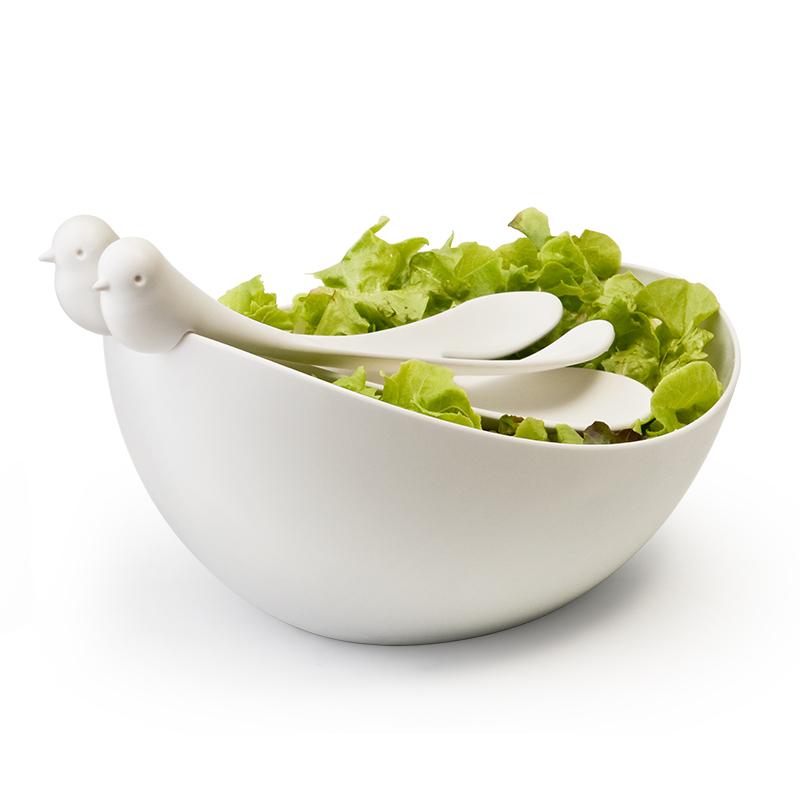 qualy Sparrow Salad Bowl with servers