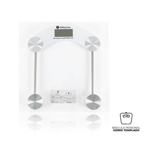 Queen Sense Báscula Digital Cuadrada Vidrio Templado