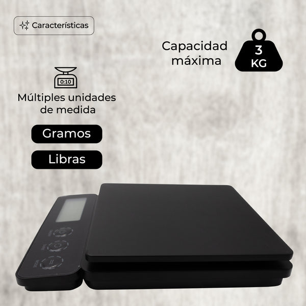 Queen Sense Báscula Gramera Digital 3kg Alta Precisión Tara Cocina