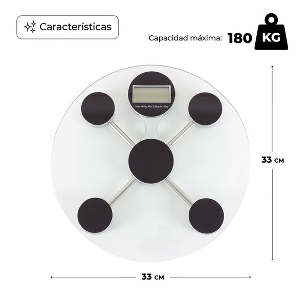 Queen Sense Báscula Personal Digital De Vidrio Templado Circular Capacidad De 180 Kg