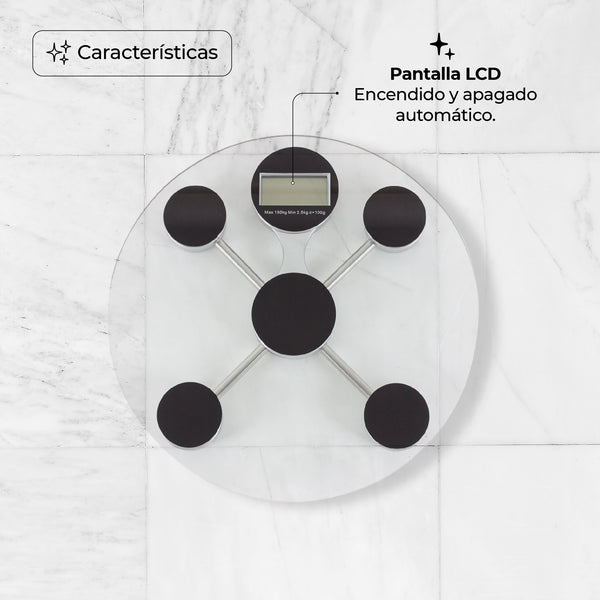 Queen Sense Báscula Personal Digital De Vidrio Templado Circular Capacidad De 180 Kg