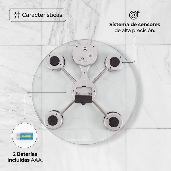 Queen Sense Báscula Personal Digital De Vidrio Templado Circular Capacidad De 180 Kg