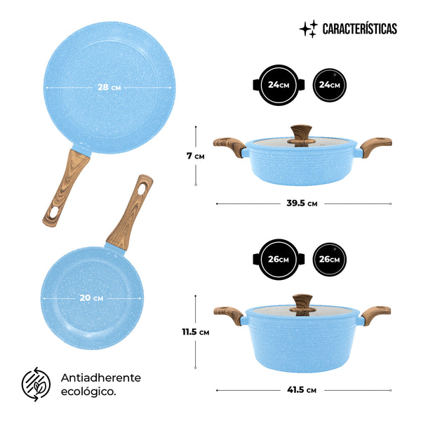 Queen Sense Batería De Cocina 6 Piezas Revestimiento De Mármol Lovecook