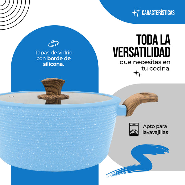 Queen Sense Batería De Cocina 6 Piezas Revestimiento De Mármol Lovecook