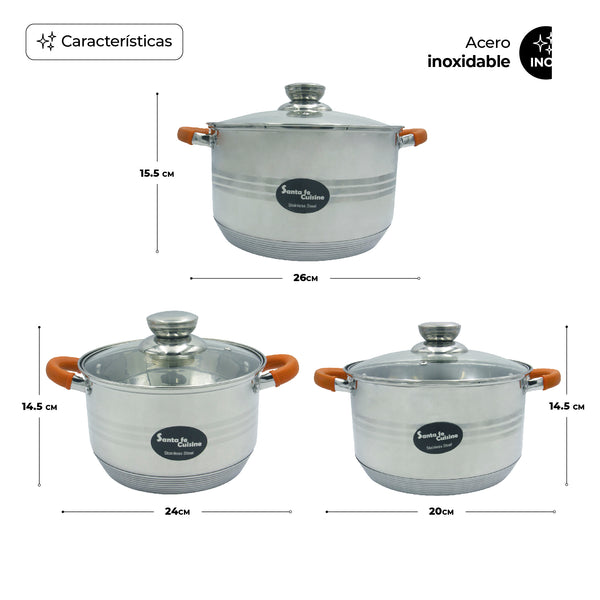 Queen Sense Batería De Cocina De Acero Inoxidable 14 Piezas Color Plata