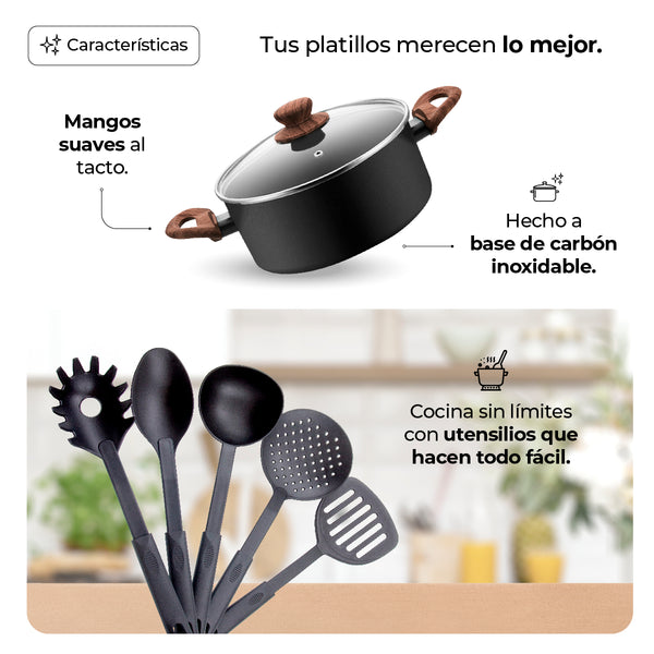 Queen Sense Bateria De Cocina Recubrimiendo De Carbón Antiadherente 10pz
