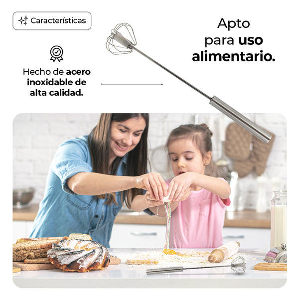 Queen Sense Batidor Metálico Para Huevos Retráctil Manual