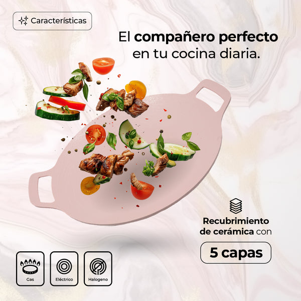 Queen Sense Comal Antiadherente De Ceramica Rosa 34 Cm