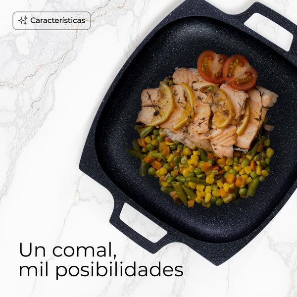 Queen Sense Comal Cuadrado Mármol 32cm Inducción Antiadherente Negro