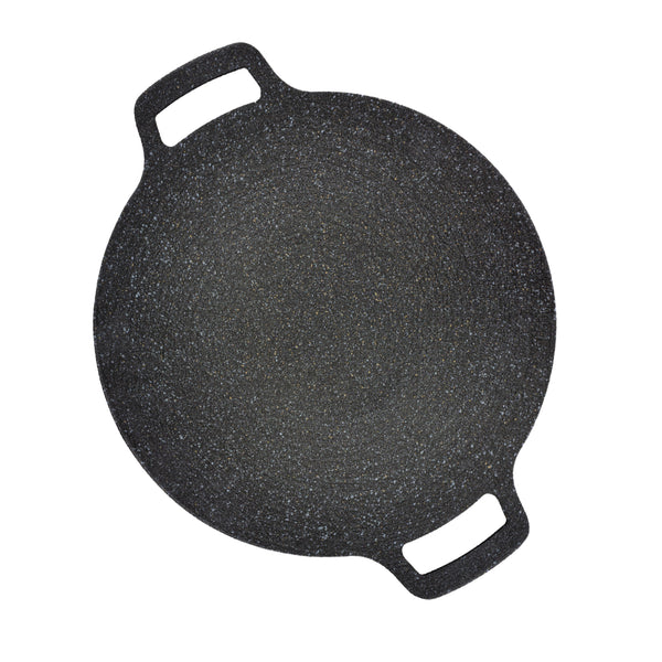 queen sense Comal Redondo 34 Cm Con Recubrimiento De Mármol Antiadherente Resistente En Color Negro