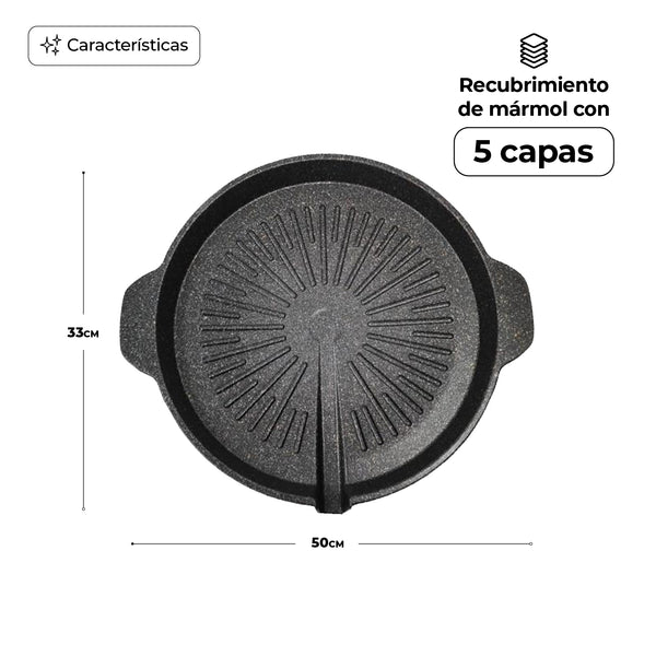 Queen Sense Comal Redondo Mármol C/Salida Negro 33 Cm