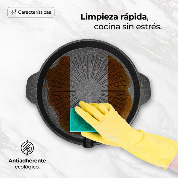 Queen Sense Comal Redondo Mármol C/Salida Negro 33 Cm