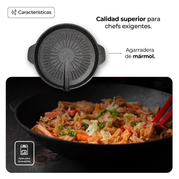 Queen Sense Comal Redondo Mármol C/Salida Negro 33 Cm