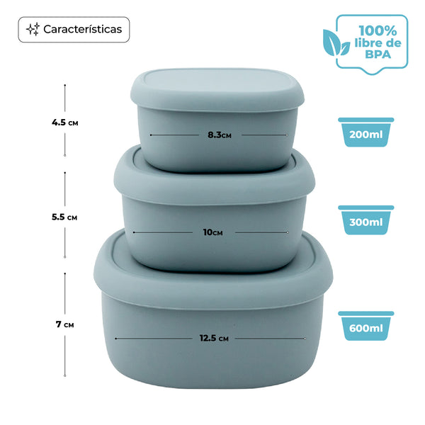 Queen Sense Contenedores De Silicona Almacenamiento De Alimentos 3pz