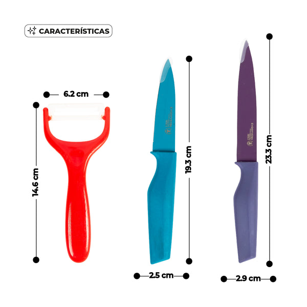 Queen Sense Juego 5 Cuchillos Y Pelador Acero Inoxidable Antiadherente