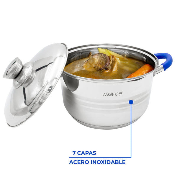 Queen Sense Juego De 3 Cacerolas Con Tapa Acero Inoxidable Silicona