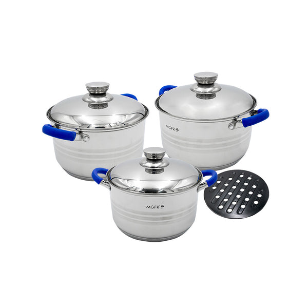 queen sense Juego De 3 Cacerolas Con Tapa Acero Inoxidable Silicona