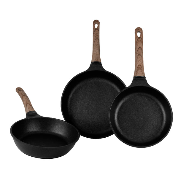 queen sense Juego De 3 Sartenes Con Recubrimiento de Inoble Antiadherente 22 24 y 28cm