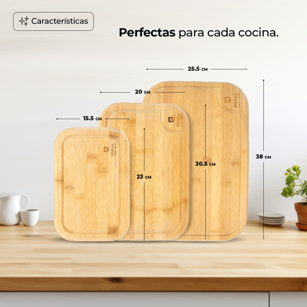 Queen Sense Juego De 3 Tablas De Bambú Para Picar Con Ranura Antiderrames