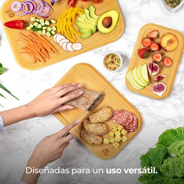 Queen Sense Juego De 3 Tablas De Bambú Para Picar Con Ranura Antiderrames
