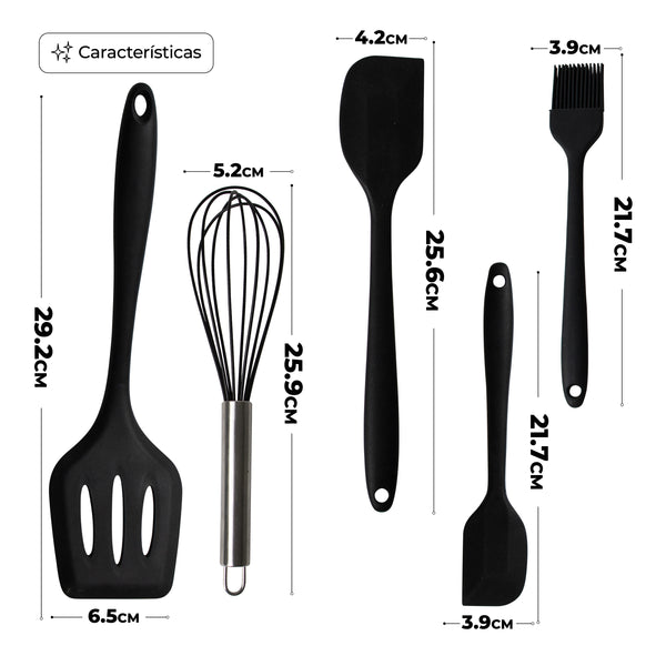 Queen Sense Juego De 5 Utensilios De Cocina Con Núcleo De Acero Inoxidable Y Silicona De Grado Alimenticio