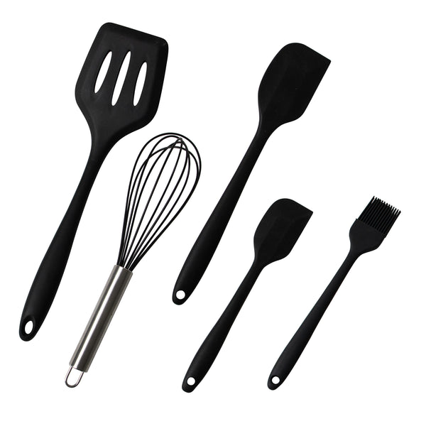queen sense Juego de 5 Utensilios de Cocina con Núcleo de Acero Inoxidable y Silicona de Grado Alimenticio