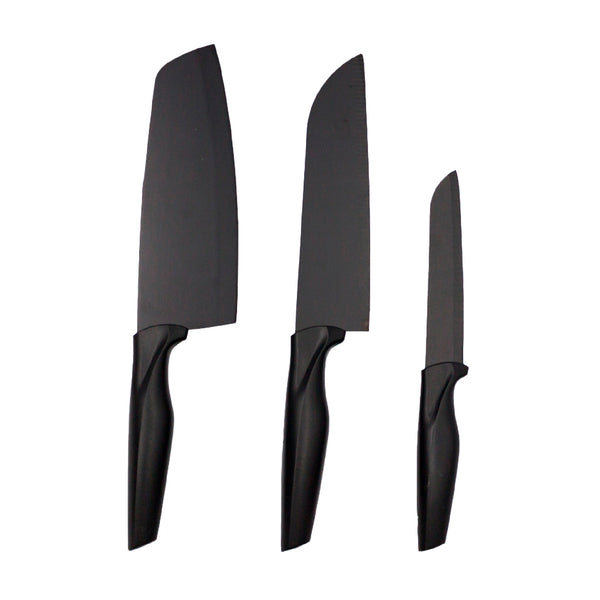 queen sense Juego De Cuchillos De Cocina 3 Piezas Diseño Minimalista Negro