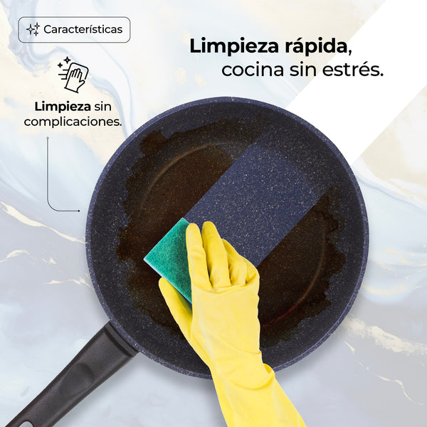 Queen Sense Juego De Sartenes Antiadherentes Con Recubrimiento Mármol Azul
