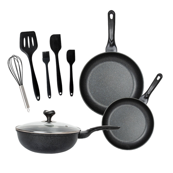 queen sense Juego De Sartenes Mármol Y Utensilios Antiadherentes 9 Pz