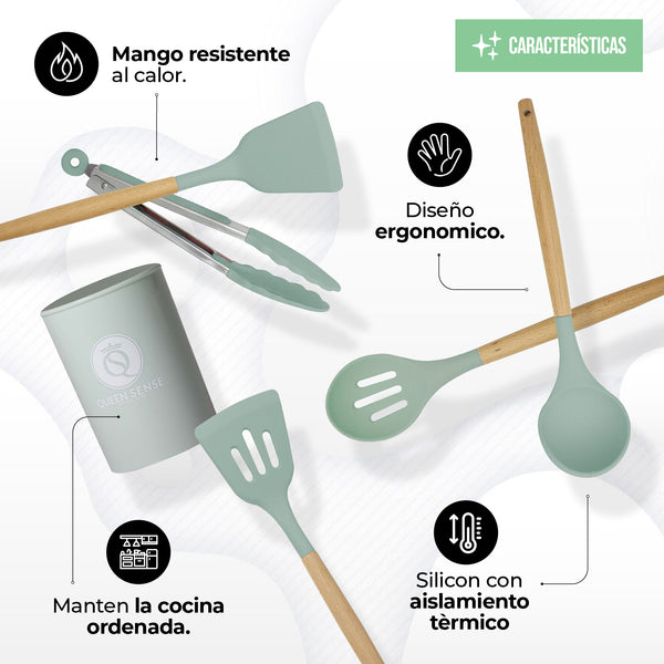 Queen Sense Juego De Utensilios De Silicon 12 Piezas