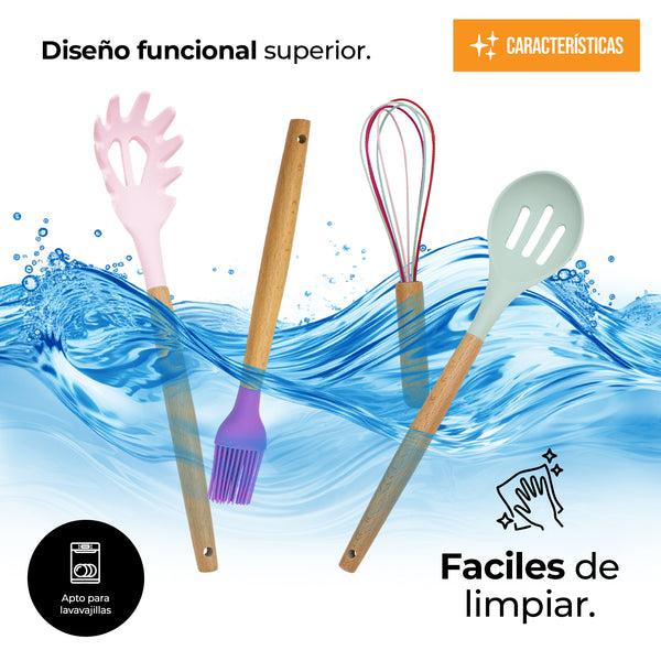 Queen Sense Juego De Utensilios Para Cocina De Silicón Con Base 14pz