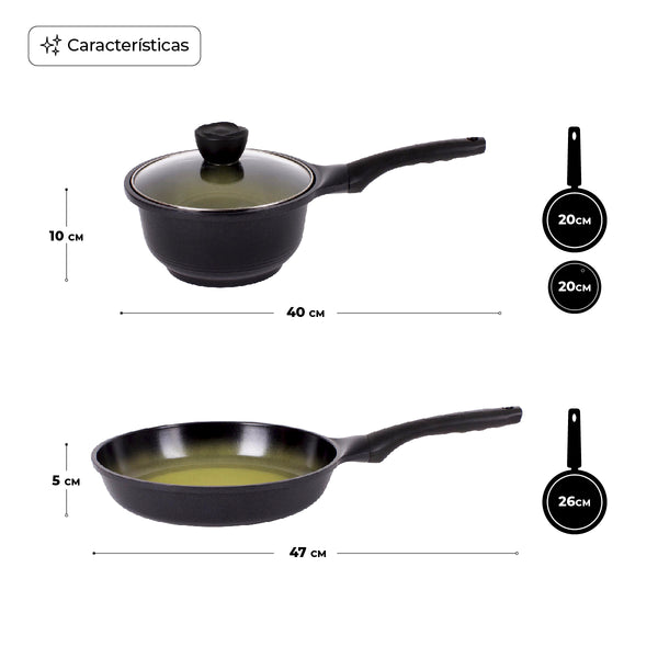 Queen Sense Juego Sartenes Aguacate Cerámica Antiadherente