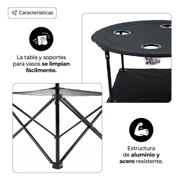 Queen Sense Mesa Camping Plegable Con Portavasos Para Exteriores