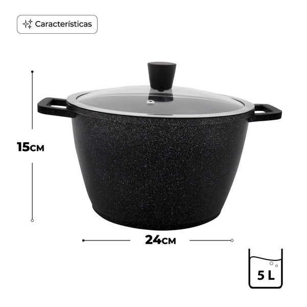 Queen Sense OLLA ALTA 24CM CON RECUBRIMIENTO DE MÁRMOL ANTIADHERENTE