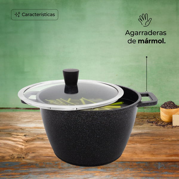 Queen Sense OLLA ALTA 24CM CON RECUBRIMIENTO DE MÁRMOL ANTIADHERENTE