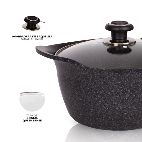 Queen Sense OLLA ALTA HONDA DE MARMOL CON TAPA 24 CM