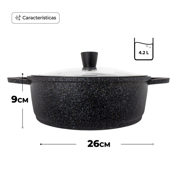 Queen Sense OLLA BAJA 26CM CON RECUBRIMIENTO DE MÁRMOL ANTIADHERENTE
