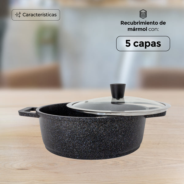 Queen Sense OLLA BAJA 26CM CON RECUBRIMIENTO DE MÁRMOL ANTIADHERENTE