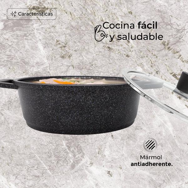 Queen Sense OLLA BAJA 26CM CON RECUBRIMIENTO DE MÁRMOL ANTIADHERENTE