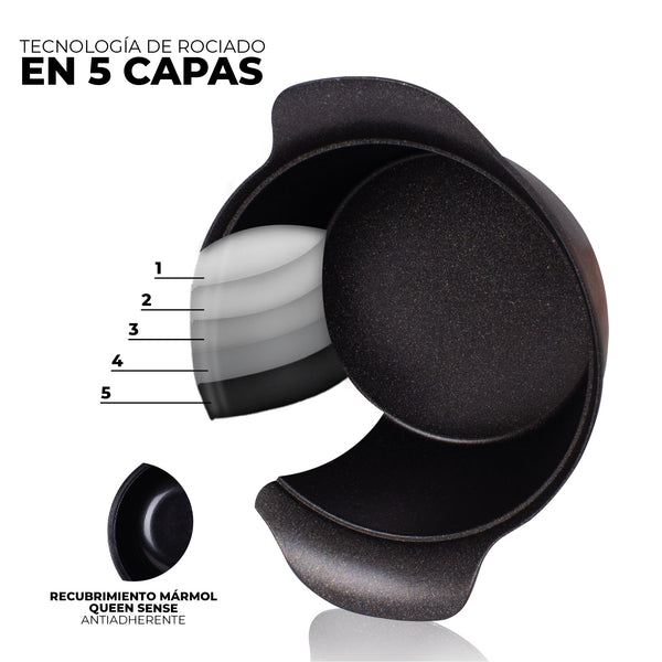 Queen Sense Olla Baja Con Recubrimiento De Mármol Ace Cook 24 Cm