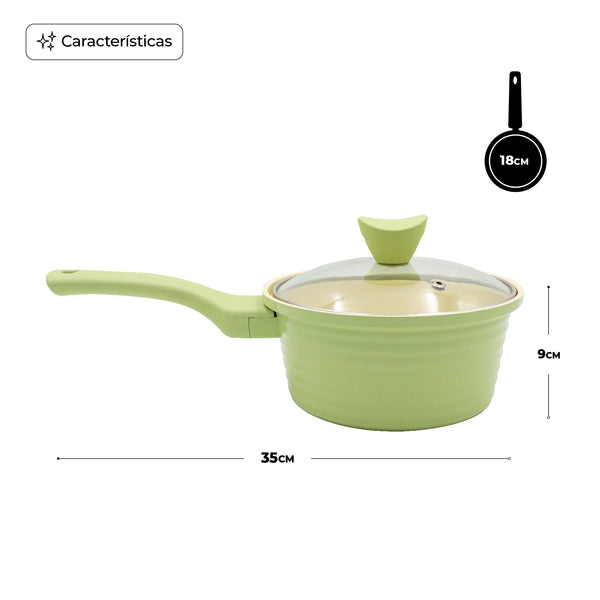 Queen Sense Olla De Mango Cerámica Verde C/Tapa 18 Cm