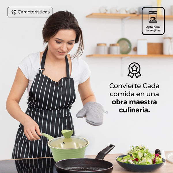 Queen Sense Olla De Mango Cerámica Verde C/Tapa 18 Cm