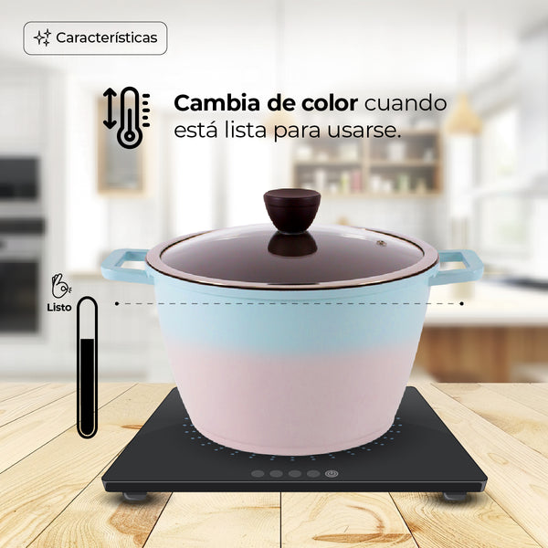 Queen Sense Olla Grande De Cerámica 24CM Con Indicador De Temperatura